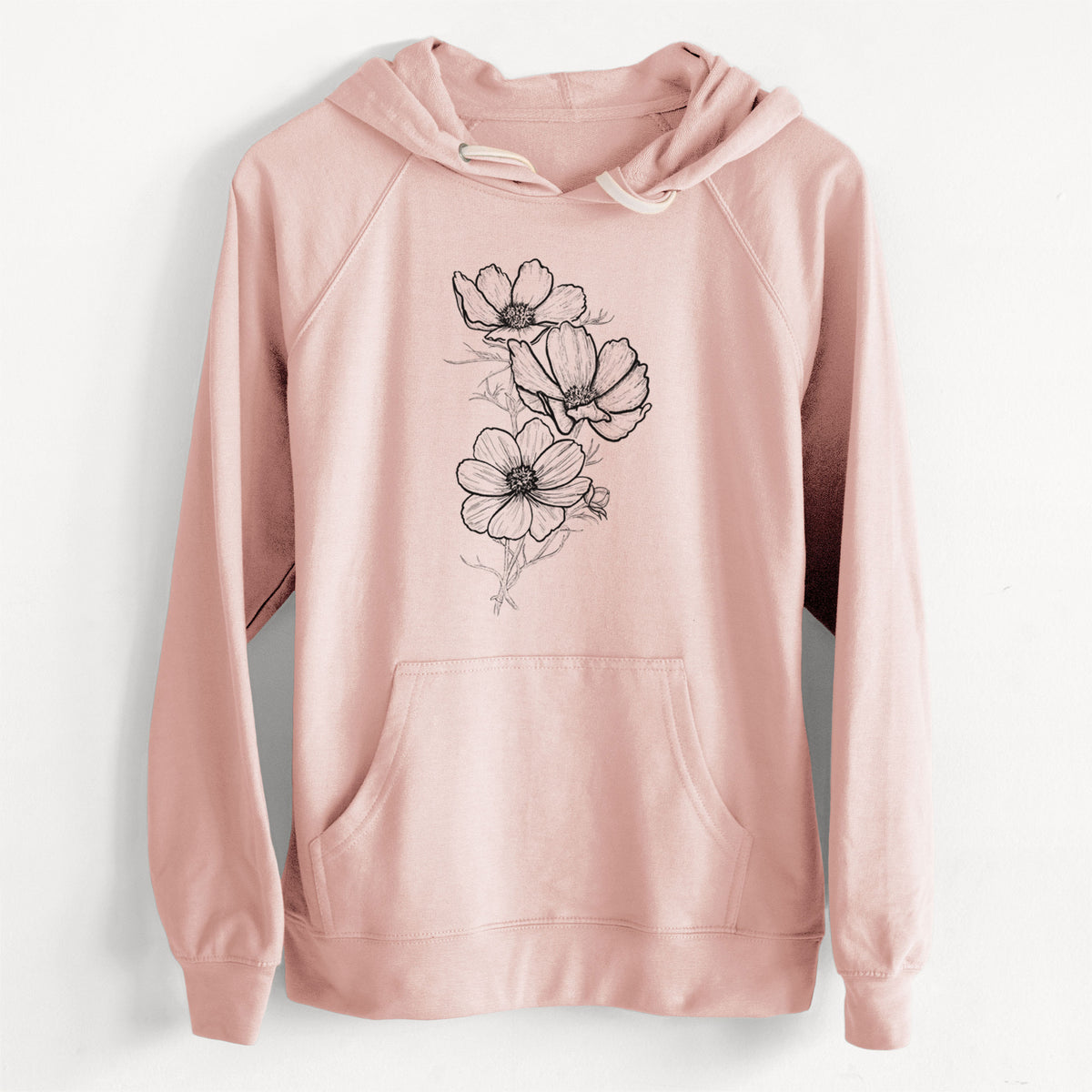 CLEARANCE - Garden Cosmos - Apollo White Cosmos bipinnatus  - Unisex Slim Fit Loopback Terry Hoodie