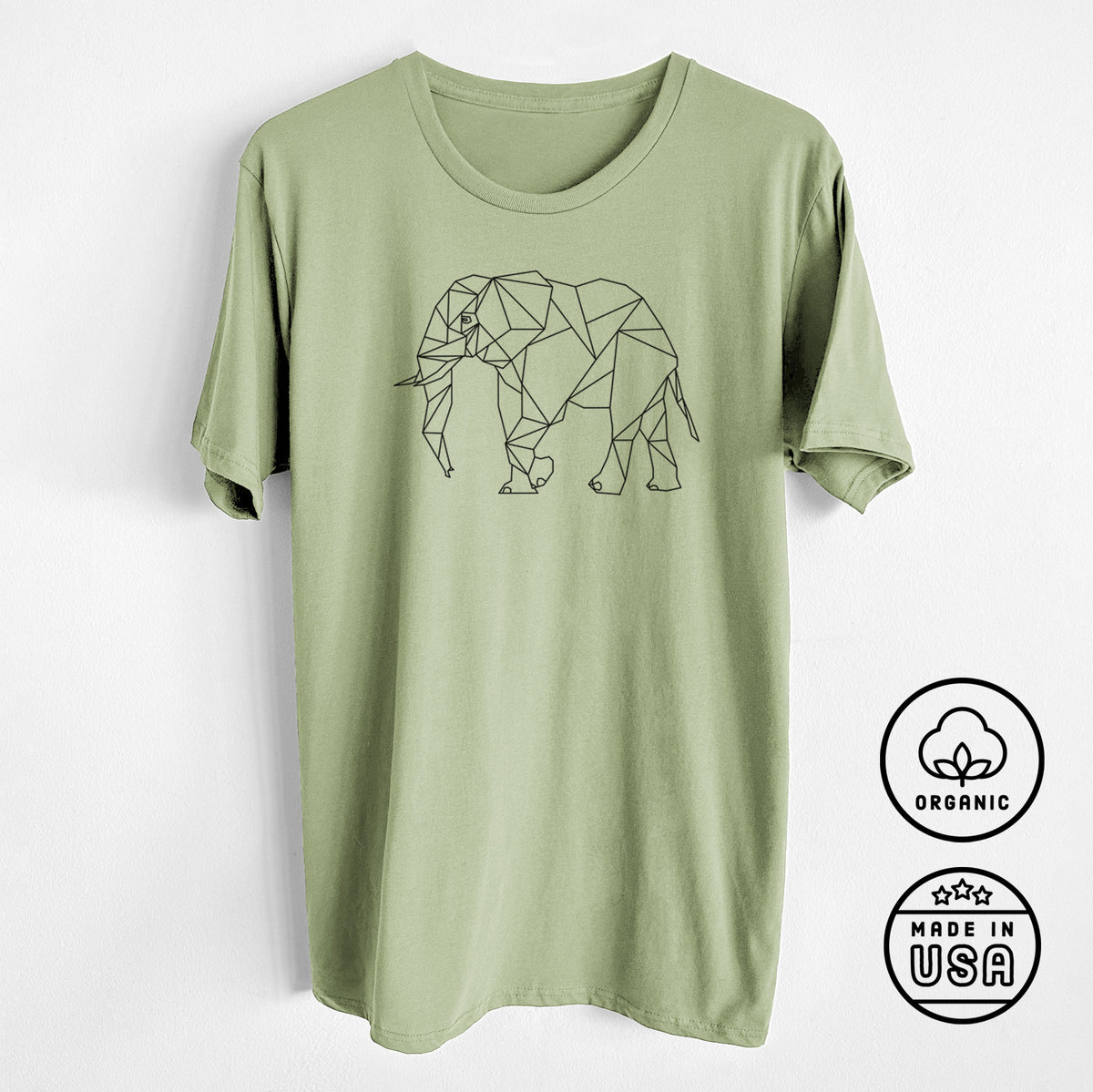 CLOSEOUT - Geometric Elephant - Unisex Crewneck - Made in USA - 100% Organic Cotton