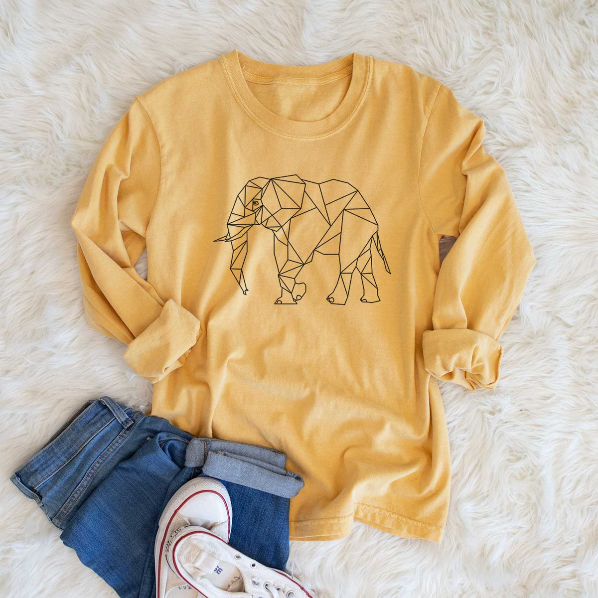 Geometric Elephant - Men&#39;s Heavyweight 100% Cotton Long Sleeve