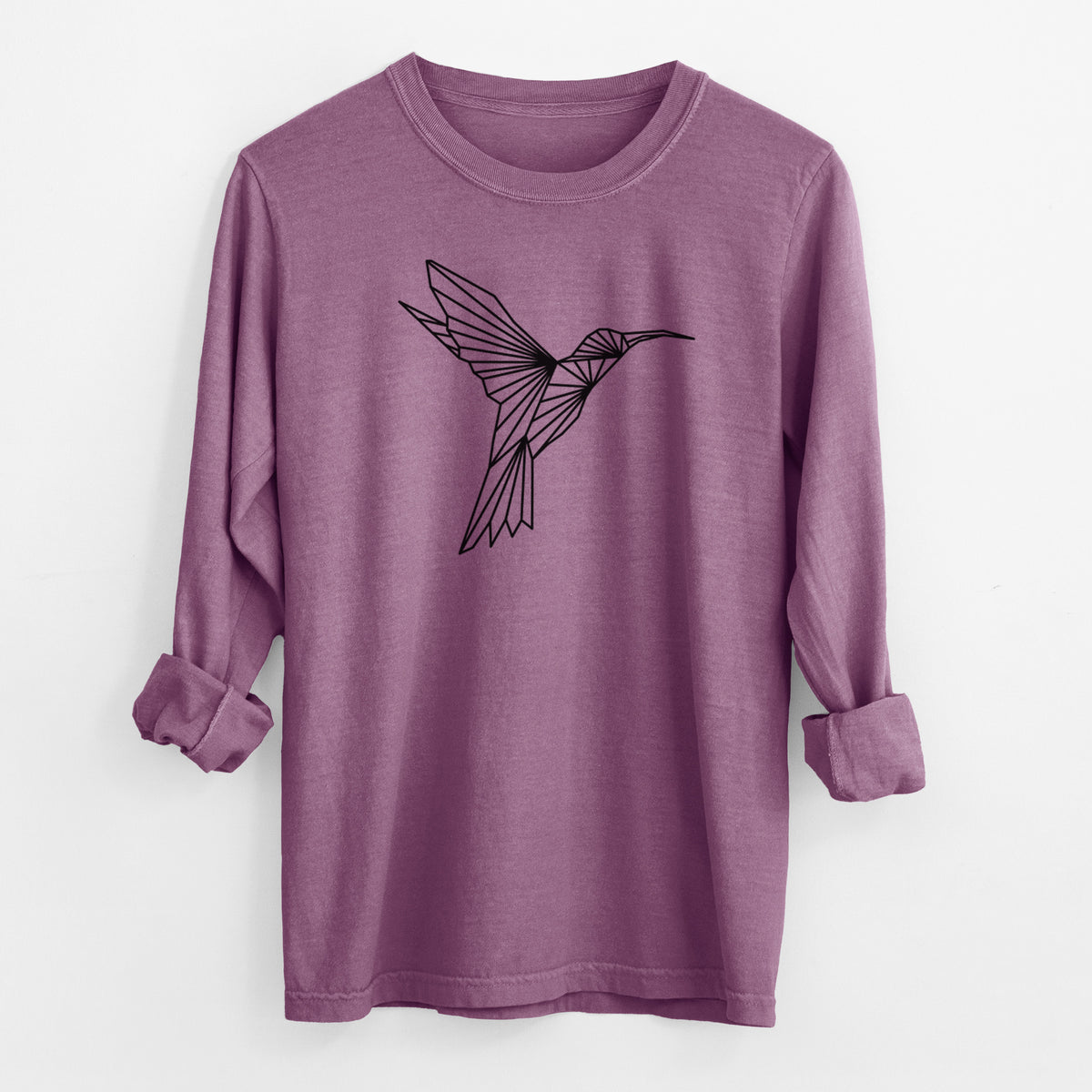 Geometric Hummingbird - Men&#39;s Heavyweight 100% Cotton Long Sleeve