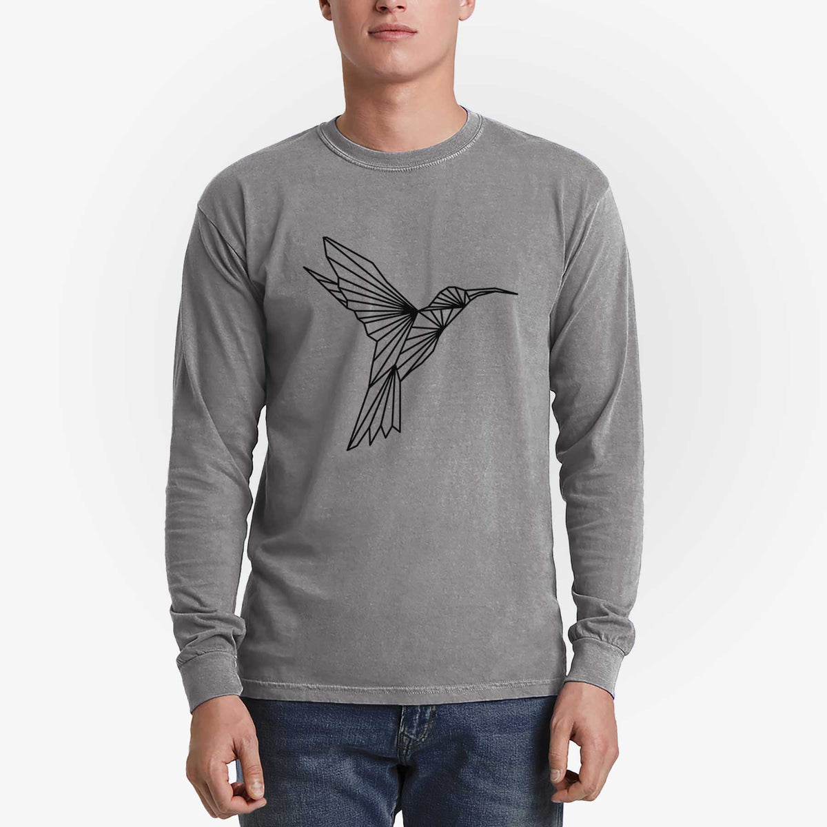 Geometric Hummingbird - Men&#39;s Heavyweight 100% Cotton Long Sleeve