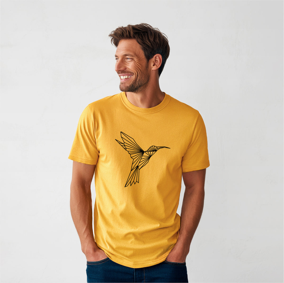 Geometric Hummingbird - Heavyweight Men&#39;s 100% Organic Cotton Tee