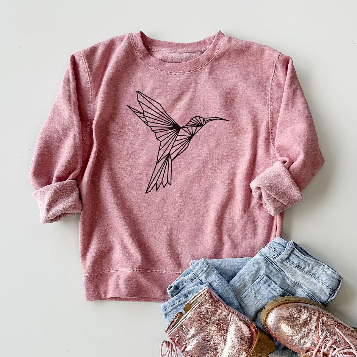 Geometric Hummingbird - Youth Lightweight Crewneck Sweatshirt