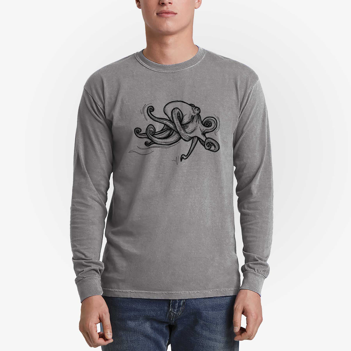 Giant Pacific Octopus - Men&#39;s Heavyweight 100% Cotton Long Sleeve