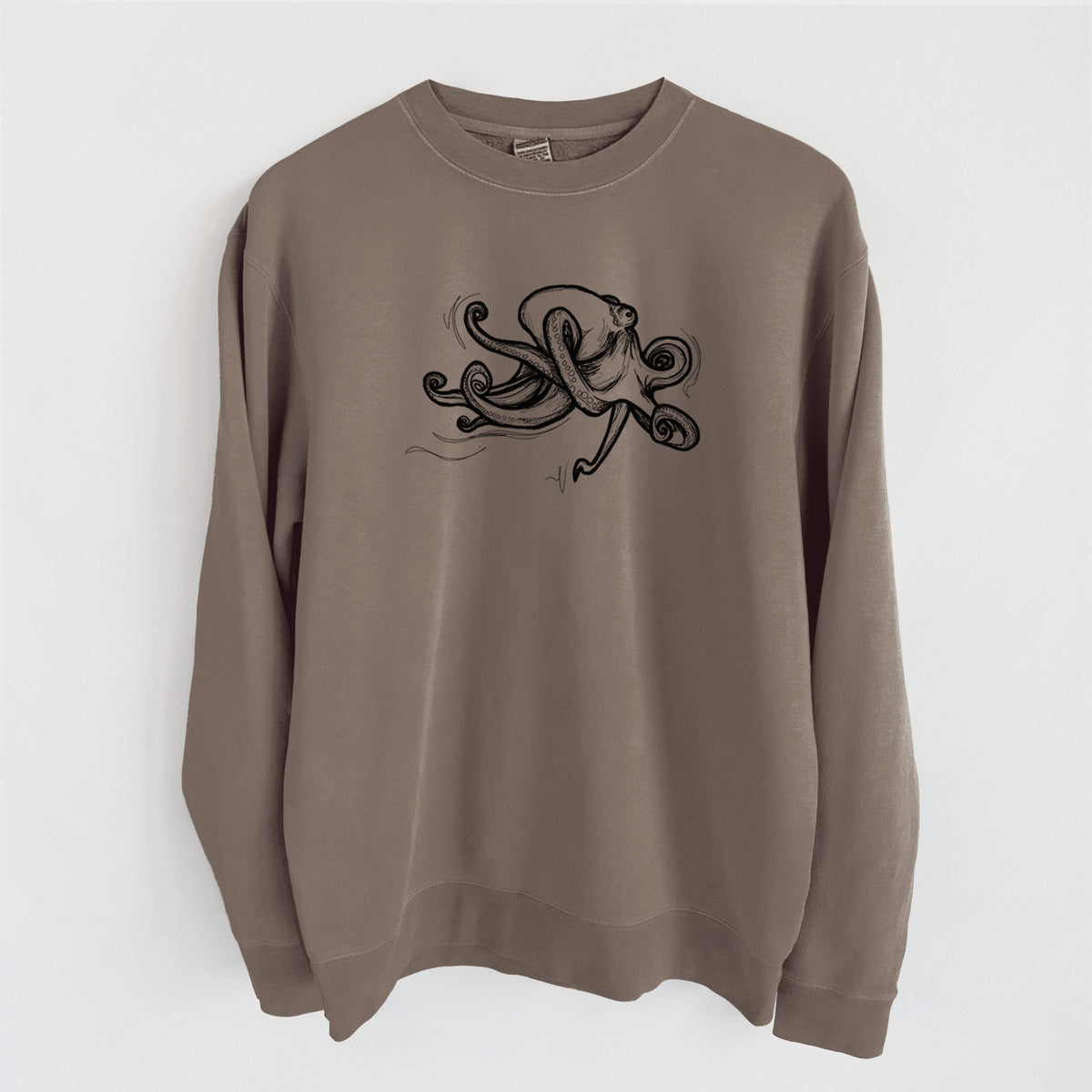 Giant Pacific Octopus - Unisex Pigment Dyed Crew Sweatshirt in Espresso Brown Color
