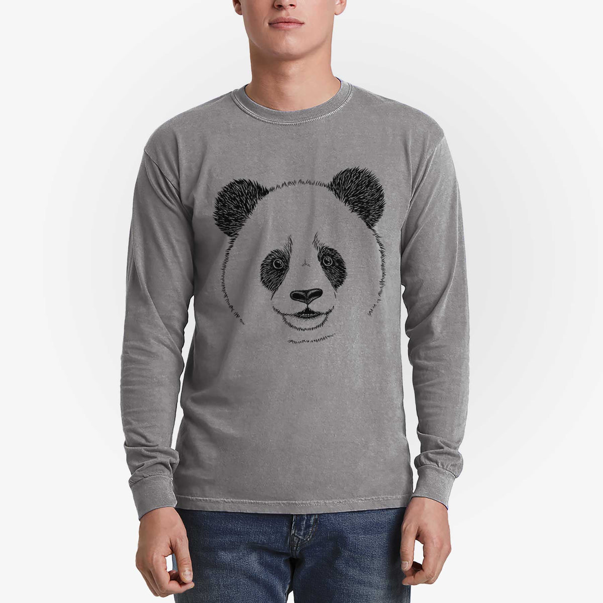 Giant Panda - Men&#39;s Heavyweight 100% Cotton Long Sleeve