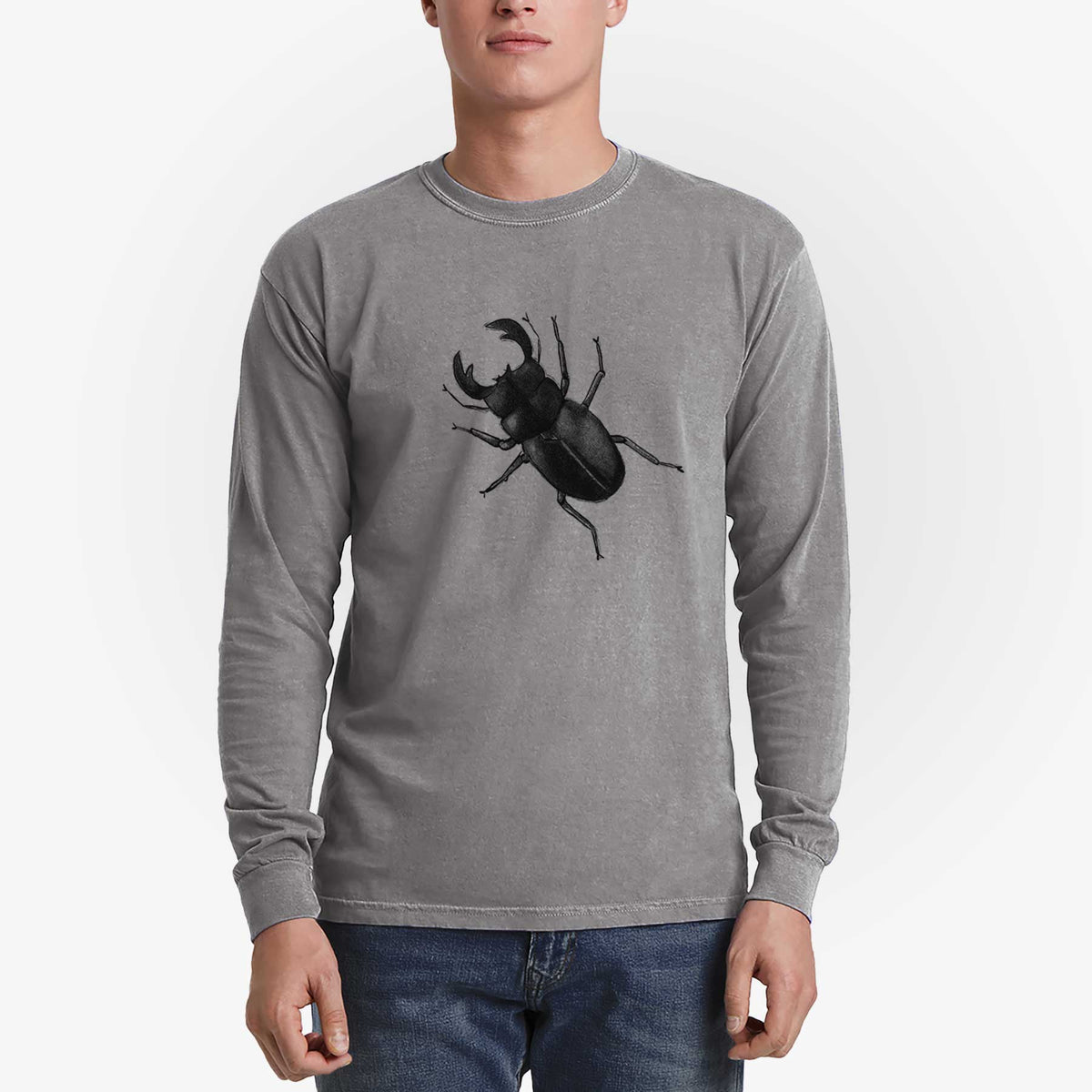 Dorcus titanus - Giant Stag Beetle - Men&#39;s Heavyweight 100% Cotton Long Sleeve