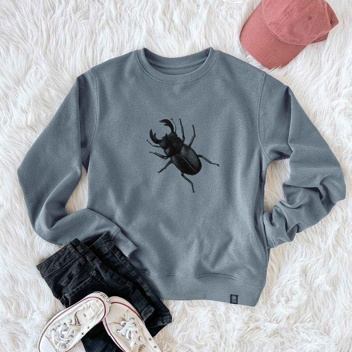 Dorcus titanus - Giant Stag Beetle  - Unisex Reclaimed Crewneck Sweatshirt