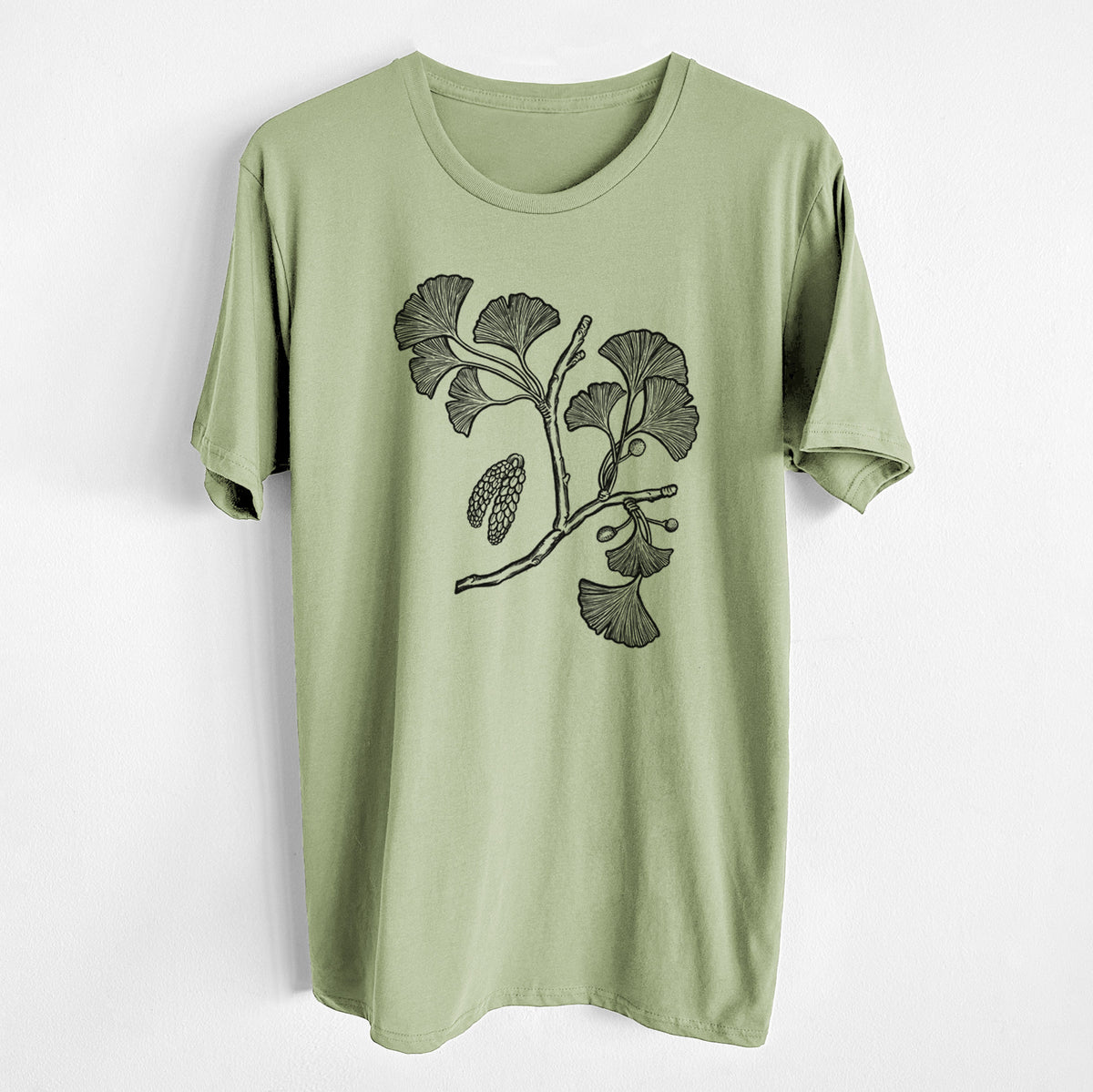 CLOSEOUT - Ginkgo Biloba - Ginkgo Tree Stem with Leaves - Unisex Crewneck - Made in USA - 100% Organic Cotton