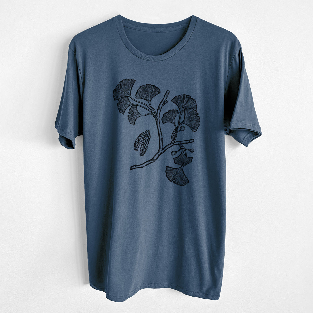 CLOSEOUT - Ginkgo Biloba - Ginkgo Tree Stem with Leaves - Unisex Crewneck - Made in USA - 100% Organic Cotton