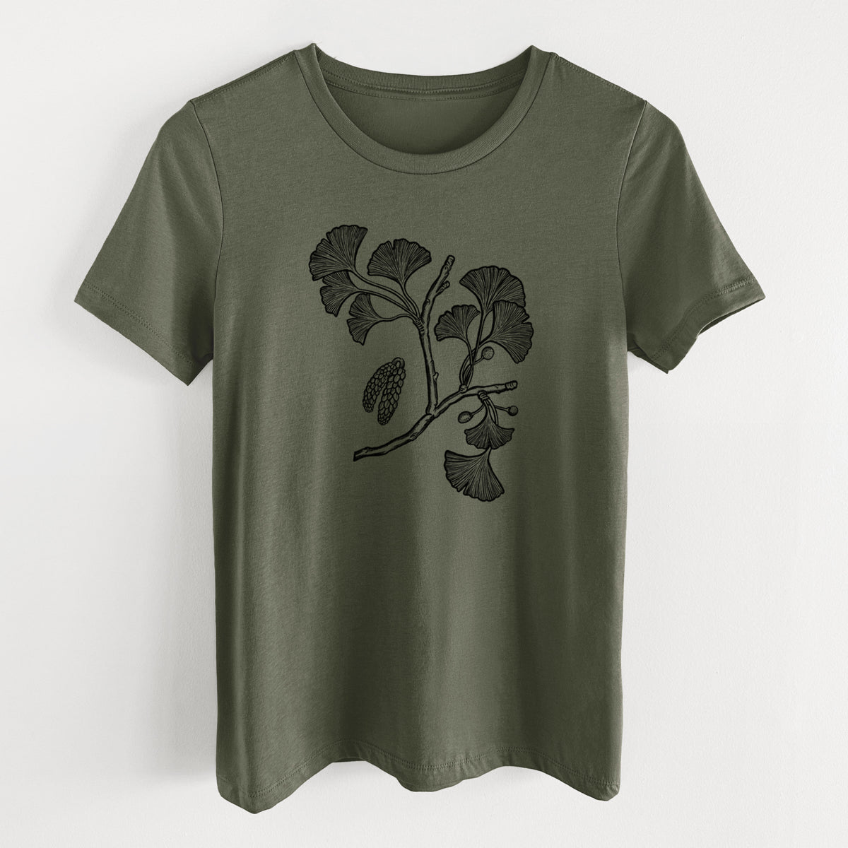 Ginkgo Biloba - Ginkgo Tree Stem with Leaves - Women&#39;s Lightweight Relaxed Fit 100% Cotton Crewneck