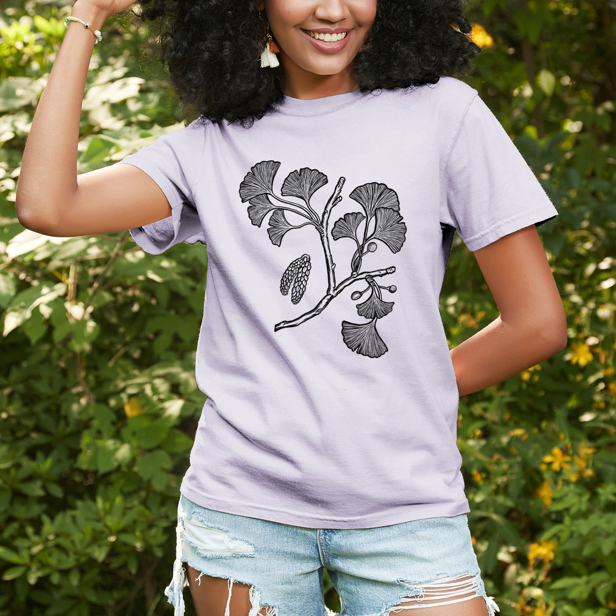 Ginkgo Biloba - Ginkgo Tree Stem with Leaves - Unisex Comfort Colors Garment-Dyed Heavyweight T-shirt