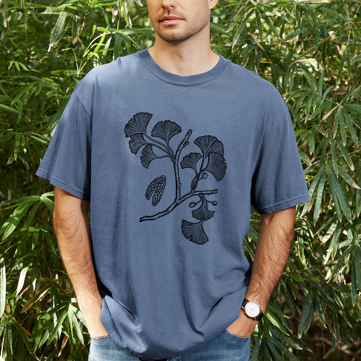 Ginkgo Biloba - Ginkgo Tree Stem with Leaves - Unisex Comfort Colors Garment-Dyed Heavyweight T-shirt