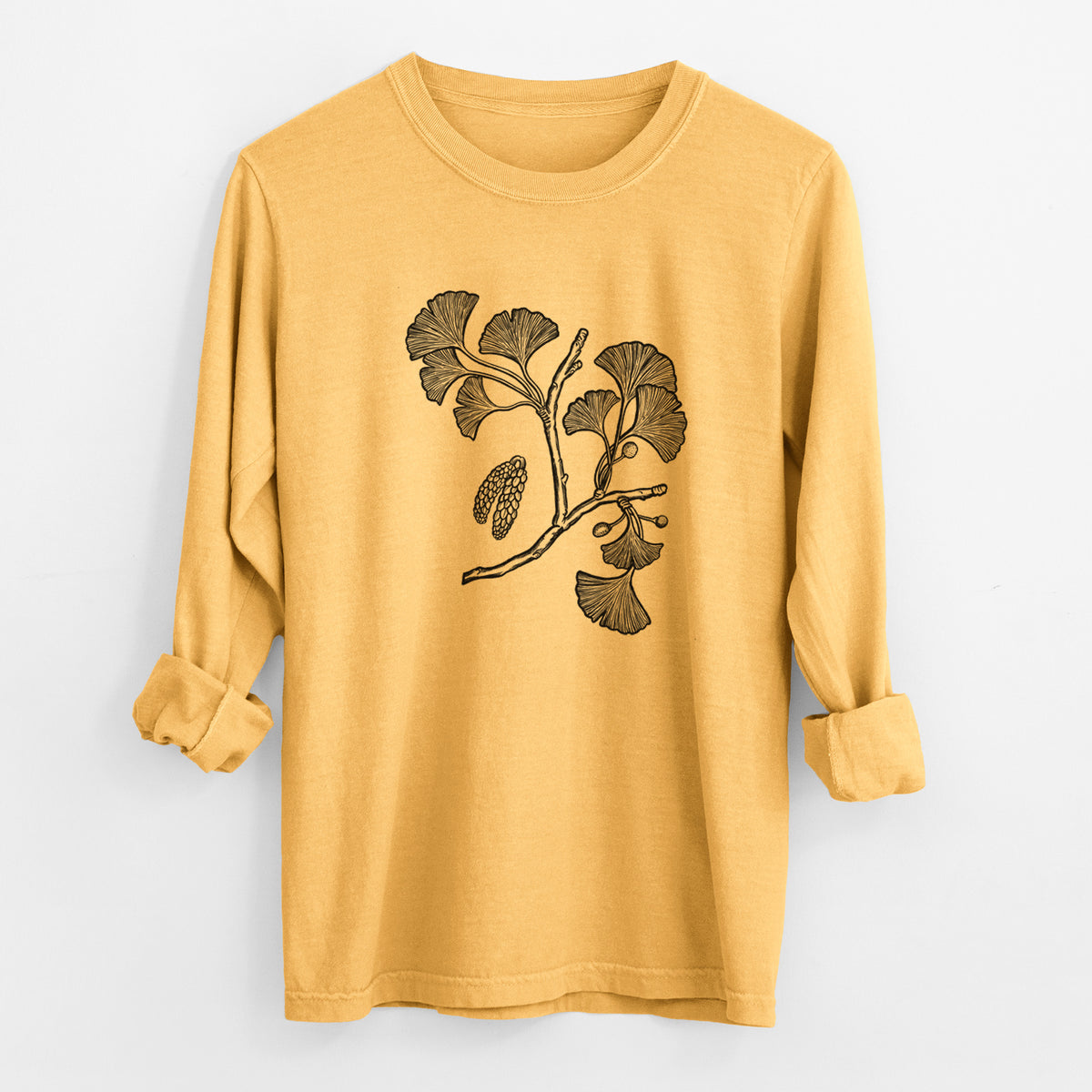 Ginkgo Biloba - Ginkgo Tree Stem with Leaves - Unisex Comfort Colors 100% Cotton Long Sleeve