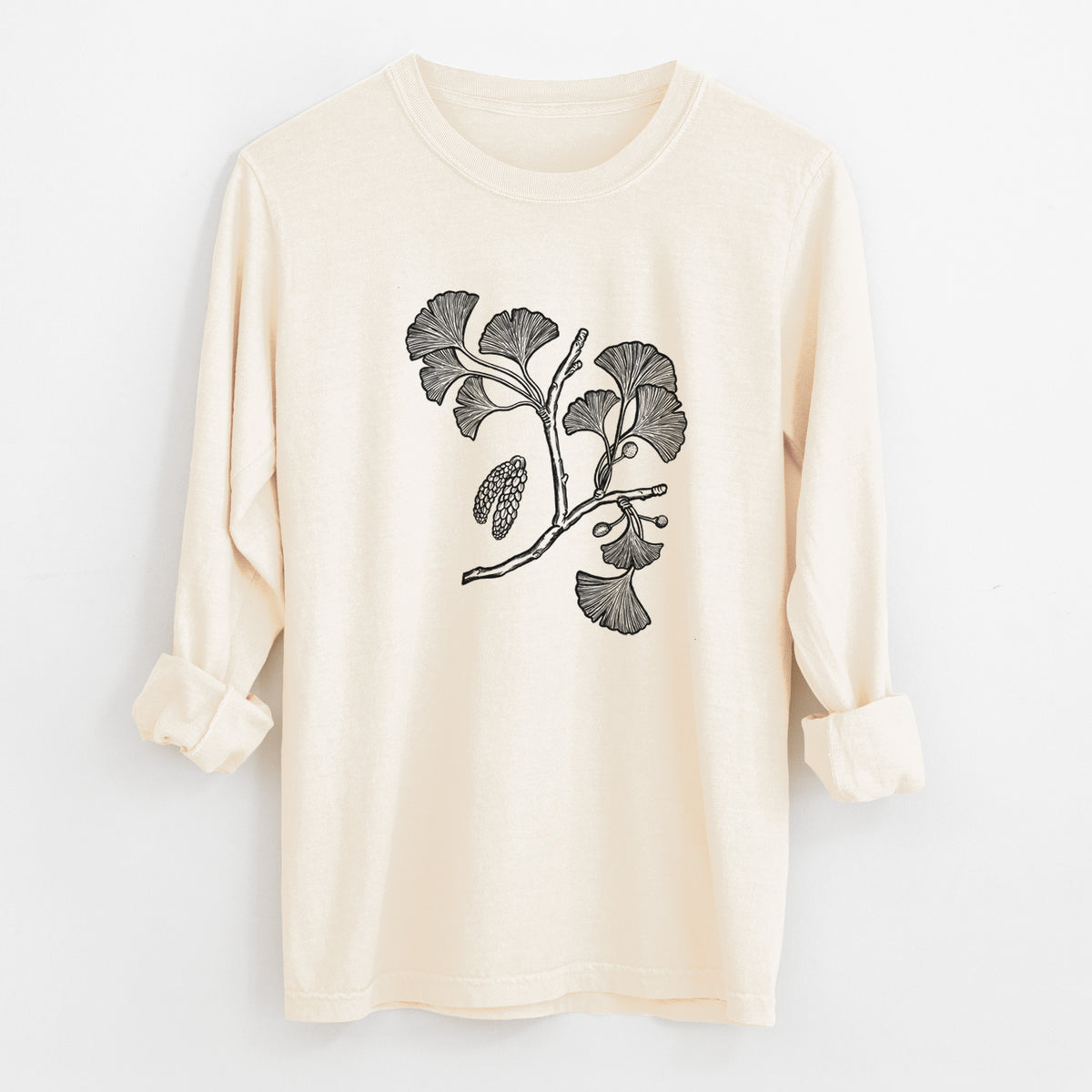 Ginkgo Biloba - Ginkgo Tree Stem with Leaves - Unisex Comfort Colors 100% Cotton Long Sleeve