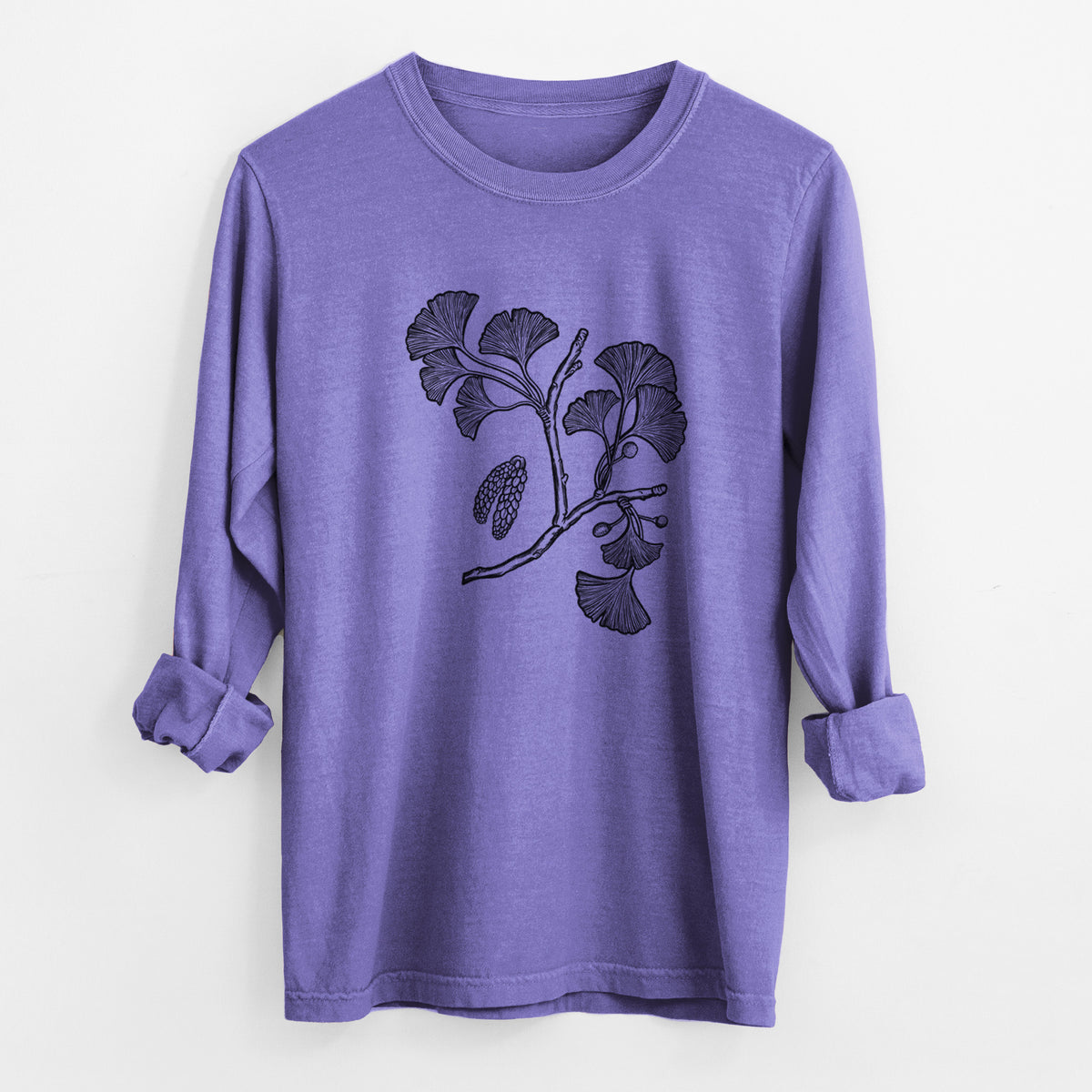 Ginkgo Biloba - Ginkgo Tree Stem with Leaves - Unisex Comfort Colors 100% Cotton Long Sleeve