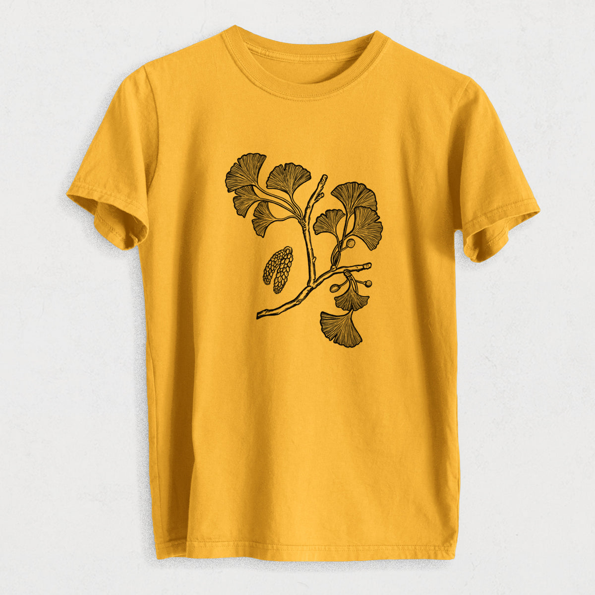 Ginkgo Biloba - Ginkgo Tree Stem with Leaves - Heavyweight Men&#39;s 100% Organic Cotton Tee
