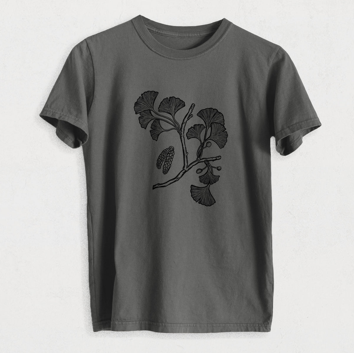Ginkgo Biloba - Ginkgo Tree Stem with Leaves - Heavyweight Men&#39;s 100% Organic Cotton Tee