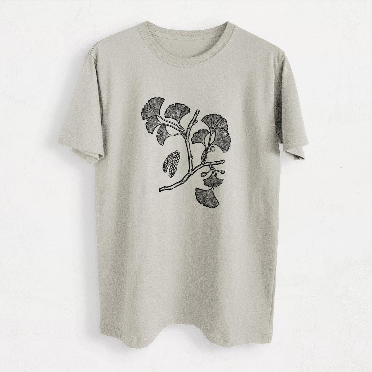 Ginkgo Biloba - Ginkgo Tree Stem with Leaves - Heavyweight Men&#39;s 100% Organic Cotton Tee