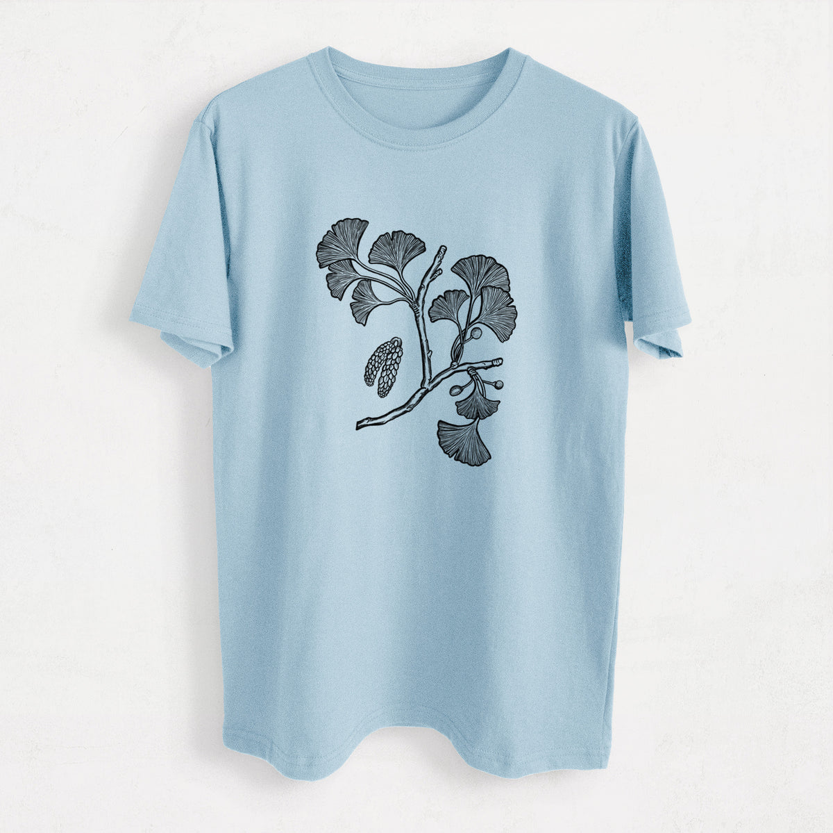 Ginkgo Biloba - Ginkgo Tree Stem with Leaves - Heavyweight Men&#39;s 100% Organic Cotton Tee