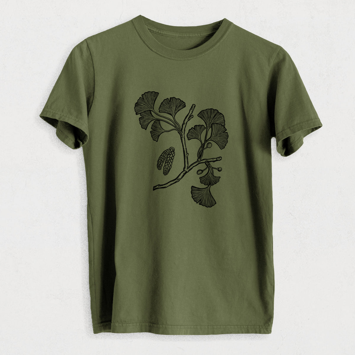 Ginkgo Biloba - Ginkgo Tree Stem with Leaves - Heavyweight Men&#39;s 100% Organic Cotton Tee