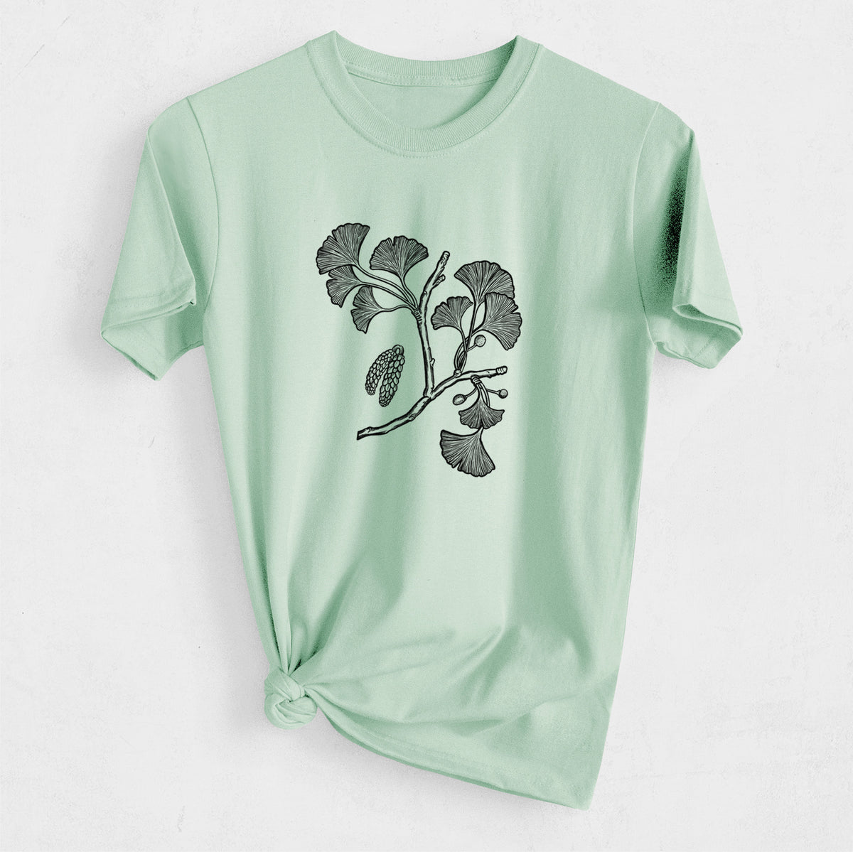 Ginkgo Biloba - Ginkgo Tree Stem with Leaves - Heavyweight Men&#39;s 100% Organic Cotton Tee