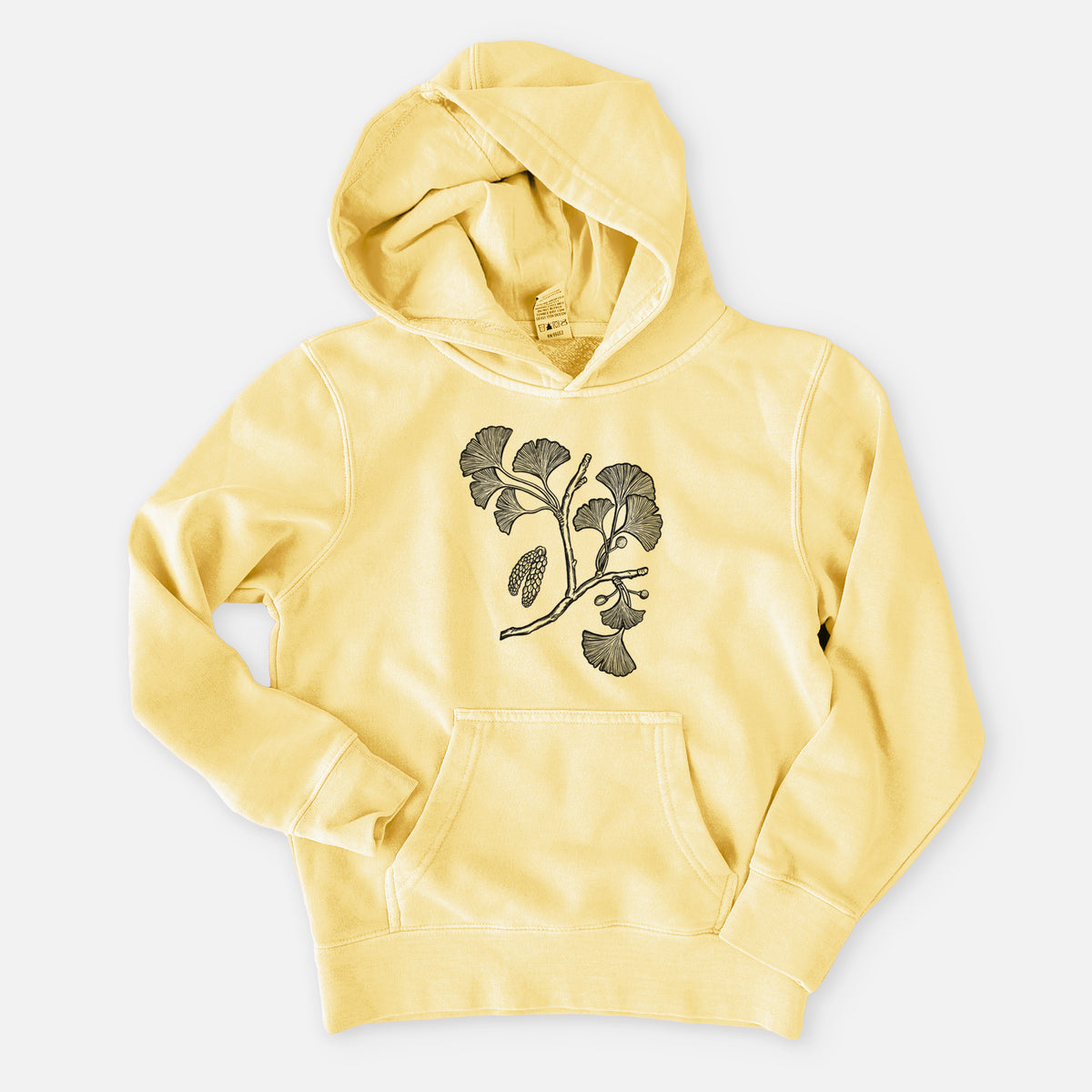 Ginkgo Biloba - Ginkgo Tree Stem with Leaves - Youth Pigment Dyed Hoodie