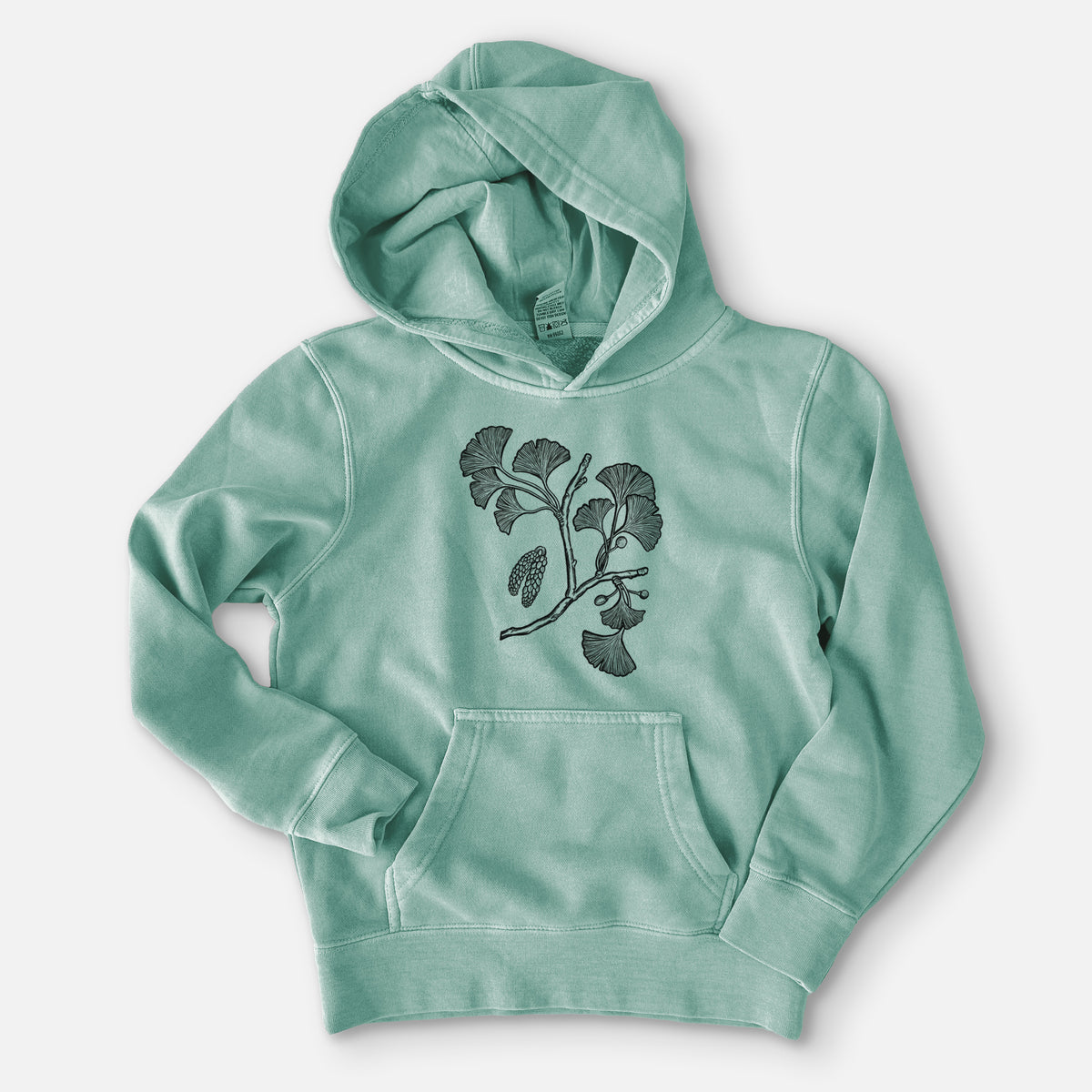 Ginkgo Biloba - Ginkgo Tree Stem with Leaves - Youth Pigment Dyed Hoodie