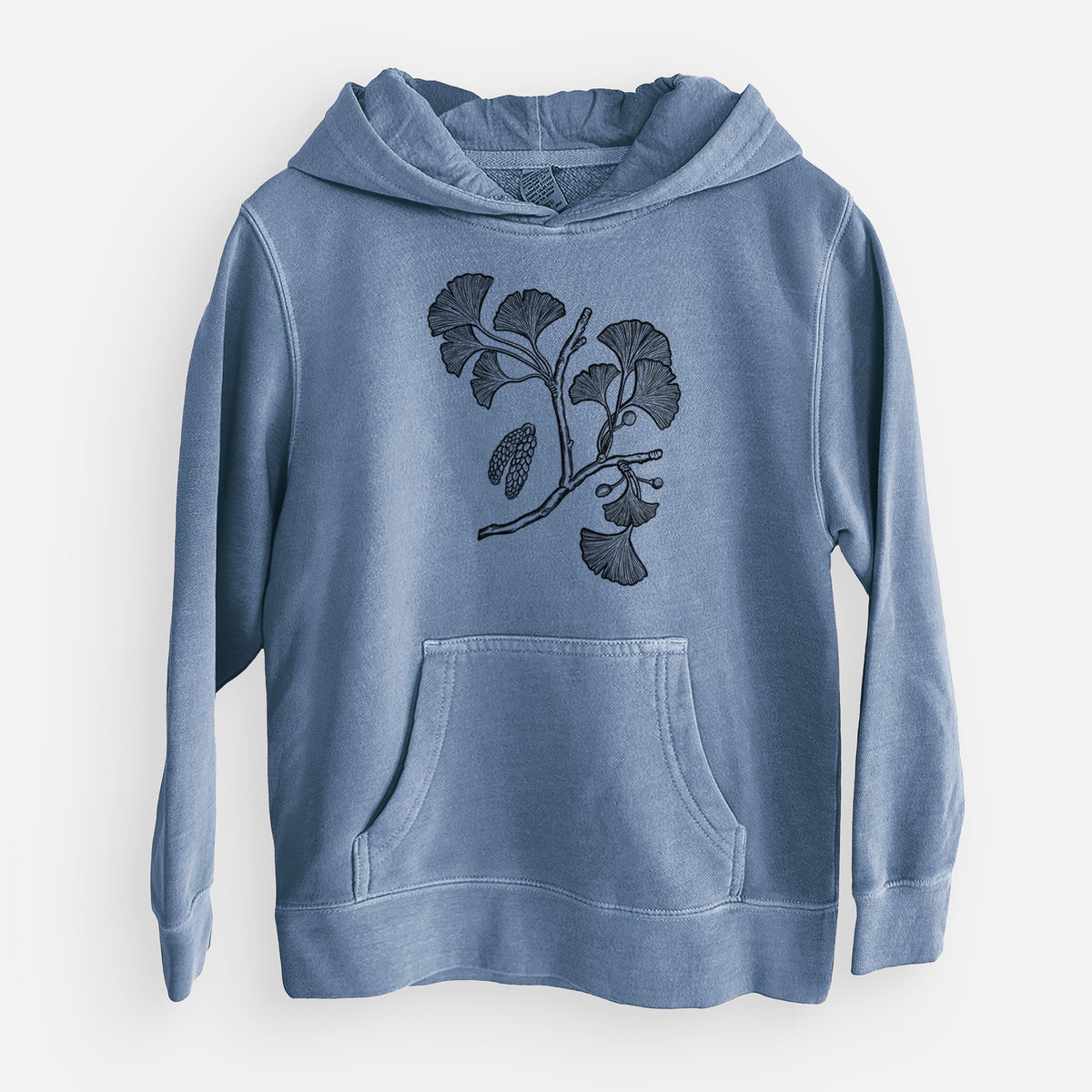 Ginkgo Biloba - Ginkgo Tree Stem with Leaves - Youth Pigment Dyed Hoodie