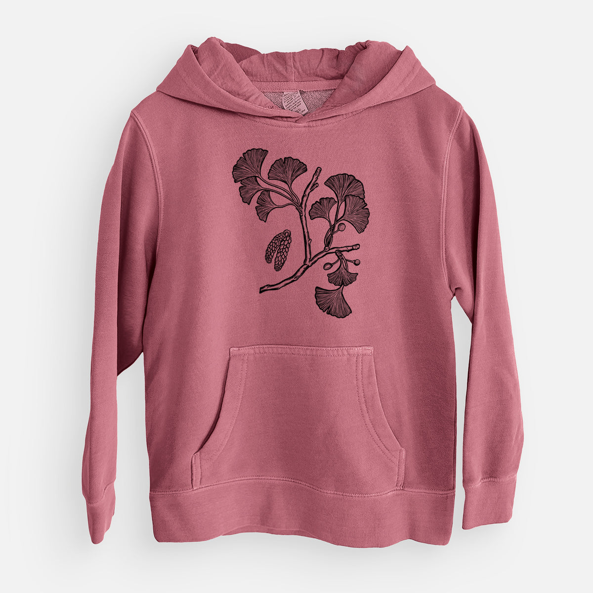 Ginkgo Biloba - Ginkgo Tree Stem with Leaves - Youth Pigment Dyed Hoodie