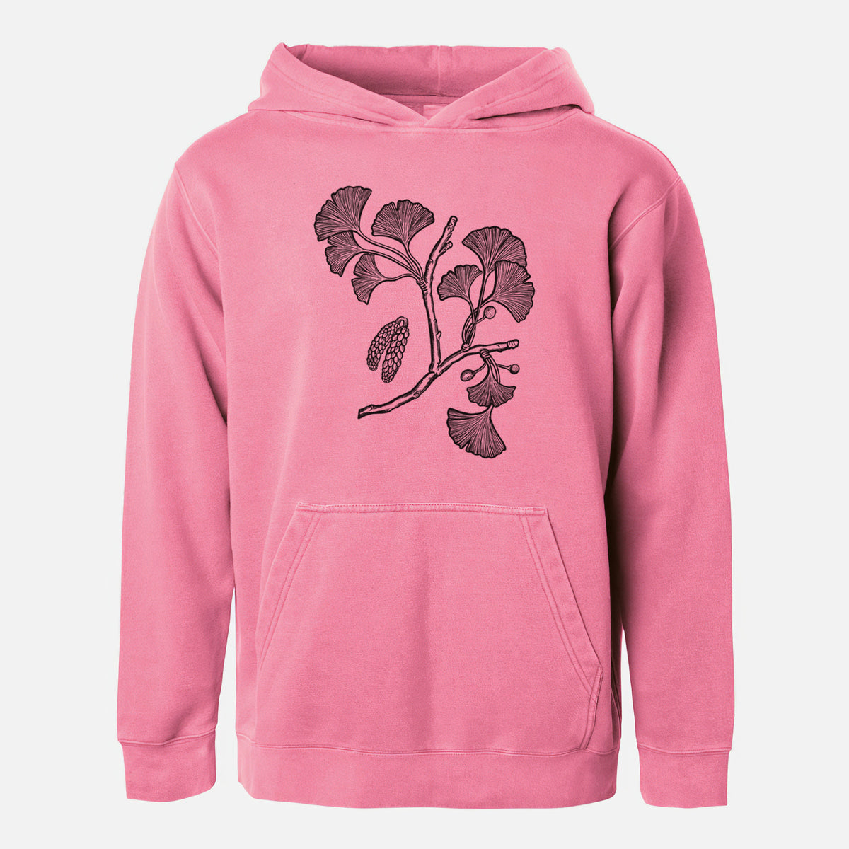 Ginkgo Biloba - Ginkgo Tree Stem with Leaves - Youth Pigment Dyed Hoodie