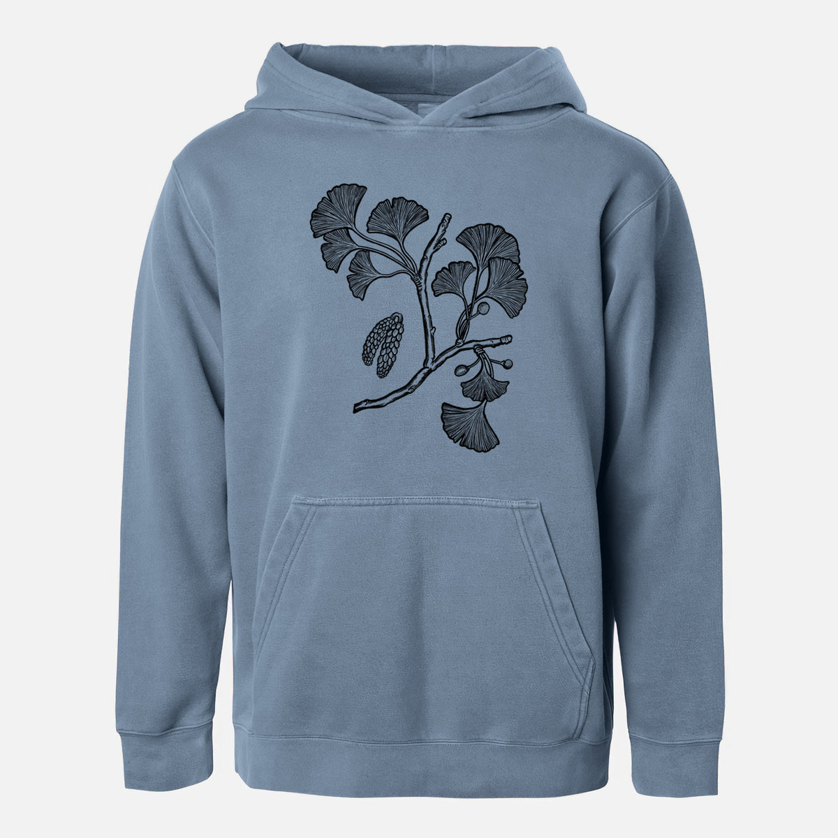 Ginkgo Biloba - Ginkgo Tree Stem with Leaves - Youth Pigment Dyed Hoodie