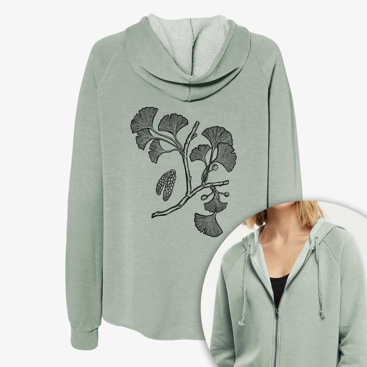 Ginkgo Biloba - Ginkgo Tree Stem with Leaves - Women's Cali Wave Zip-Up Sweatshirt