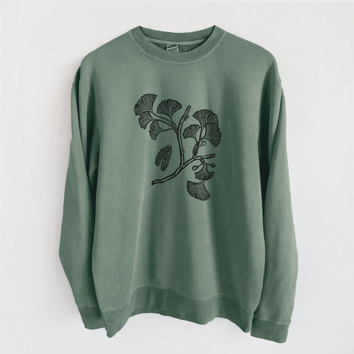 Ginkgo Biloba - Ginkgo Tree Stem with Leaves - Unisex Pigment Dyed Crew Sweatshirt
