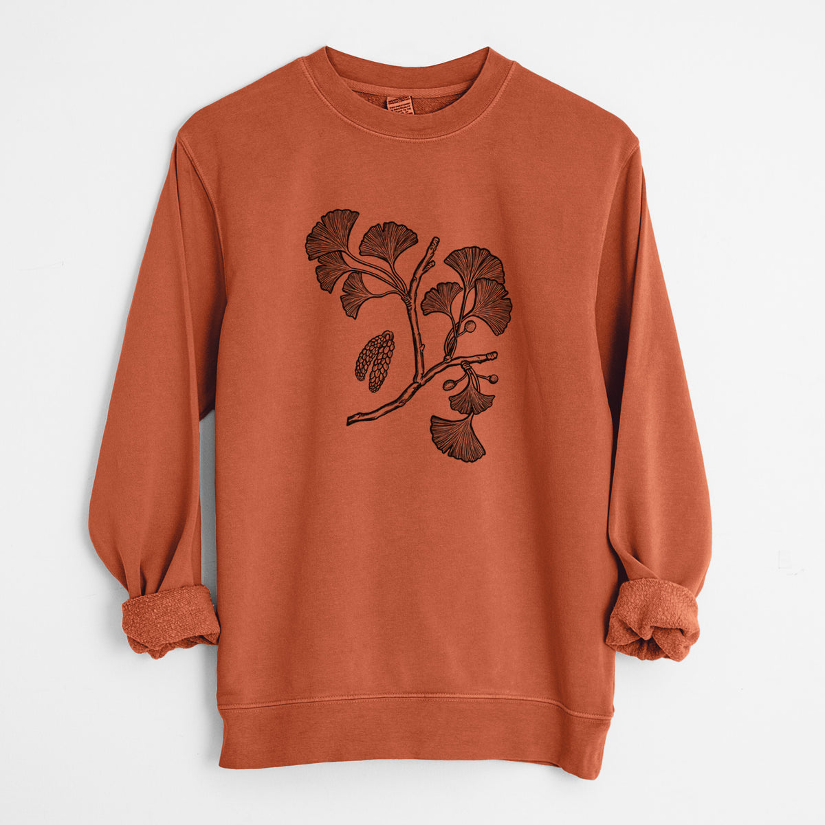 Ginkgo Biloba - Ginkgo Tree Stem with Leaves - Unisex Pigment Dyed Crew Sweatshirt