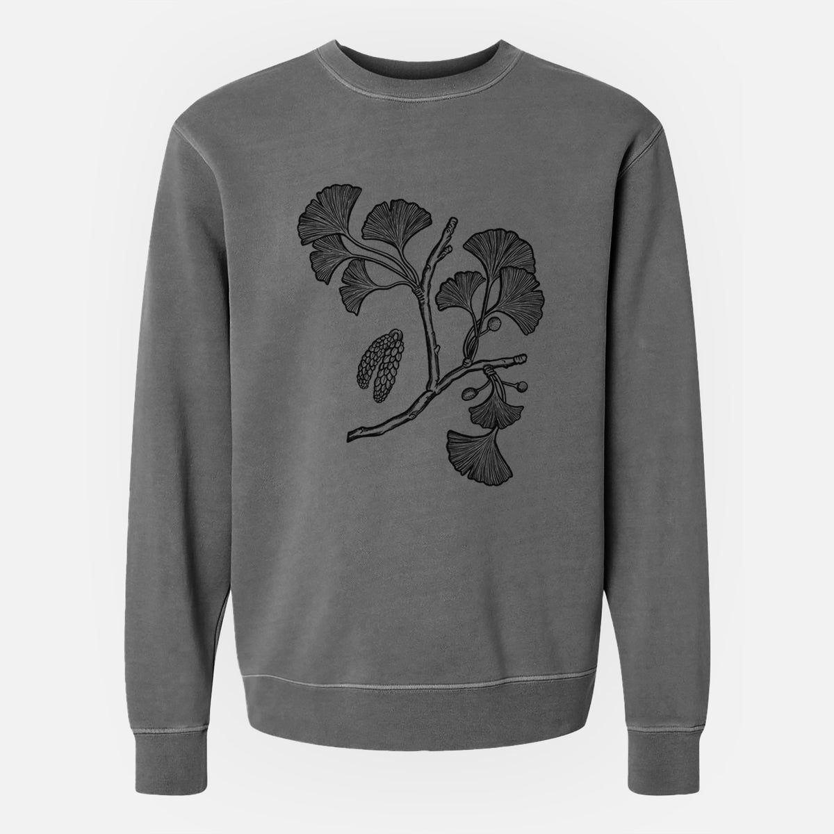 Ginkgo Biloba - Ginkgo Tree Stem with Leaves - Unisex Pigment Dyed Crew Sweatshirt