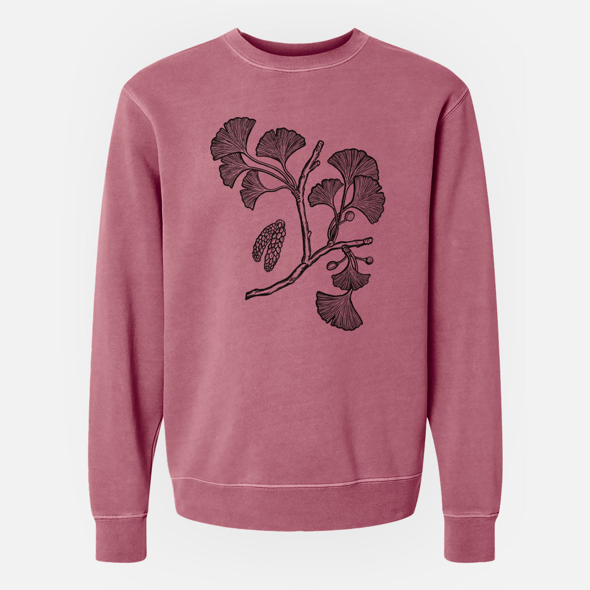 Ginkgo Biloba - Ginkgo Tree Stem with Leaves - Unisex Pigment Dyed Crew Sweatshirt