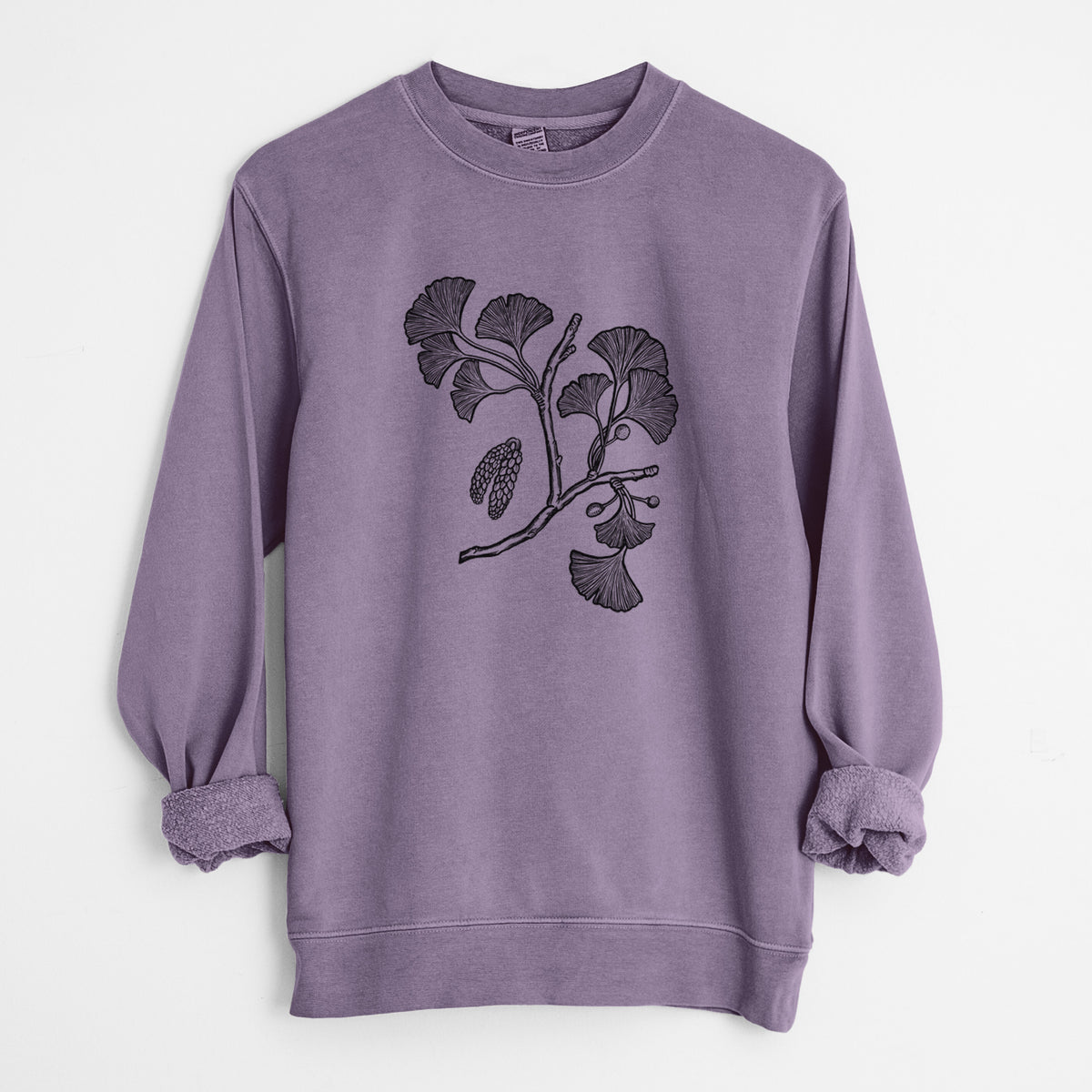 Ginkgo Biloba - Ginkgo Tree Stem with Leaves - Unisex Pigment Dyed Crew Sweatshirt