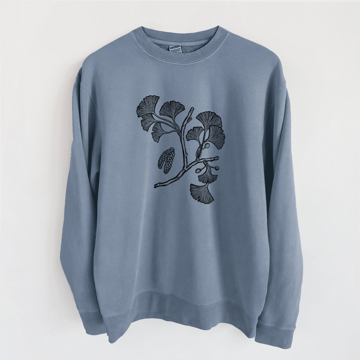 Ginkgo Biloba - Ginkgo Tree Stem with Leaves - Unisex Pigment Dyed Crew Sweatshirt