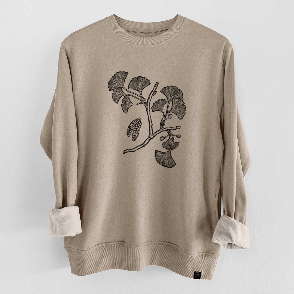 Ginkgo Biloba - Ginkgo Tree Stem with Leaves  - Unisex Reclaimed Crewneck Sweatshirt