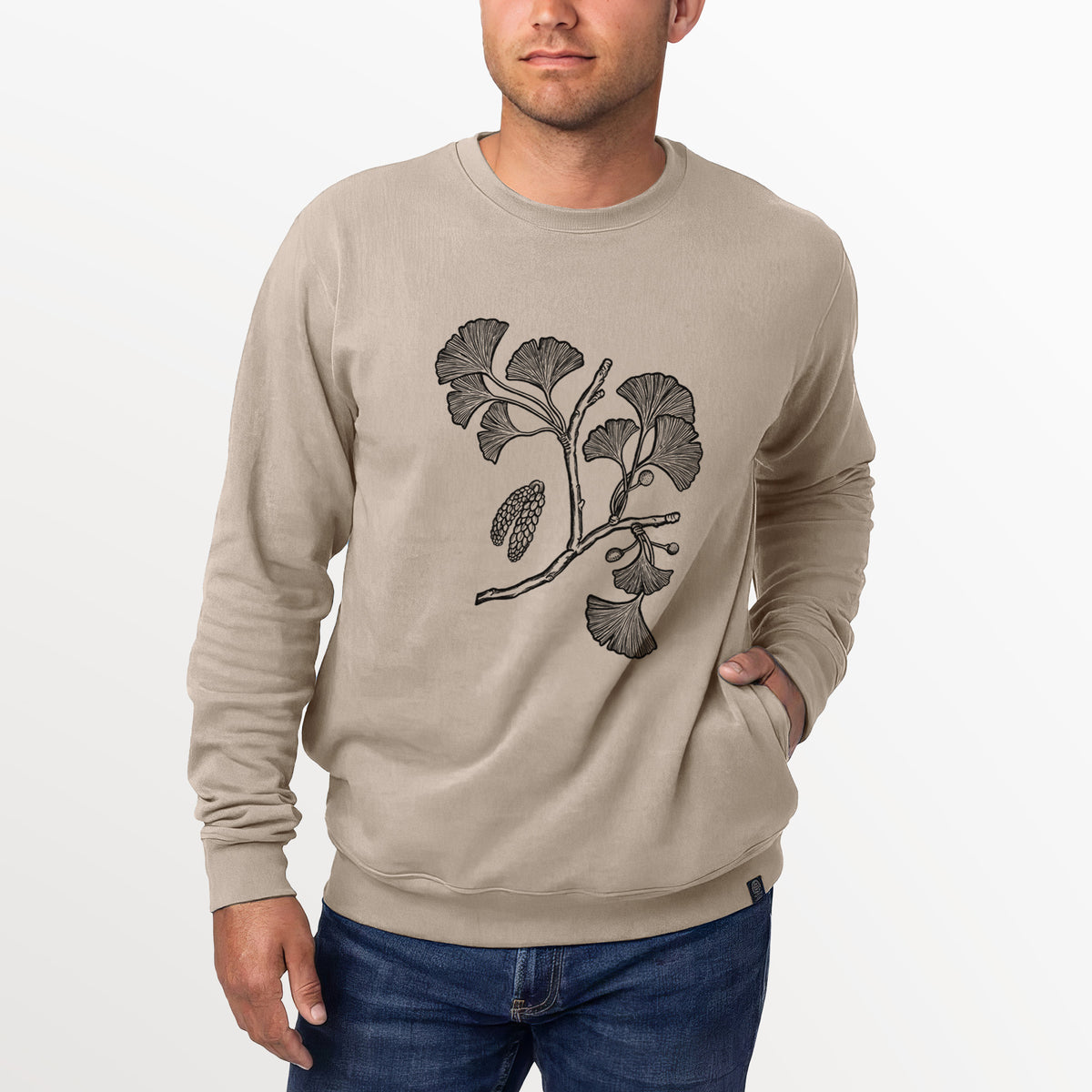 Ginkgo Biloba - Ginkgo Tree Stem with Leaves  - Unisex Reclaimed Crewneck Sweatshirt