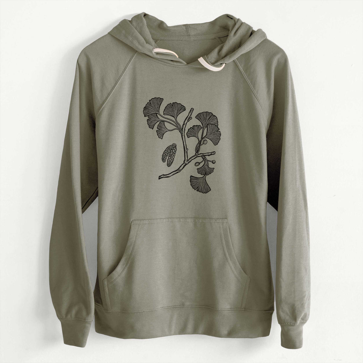 CLEARANCE - Ginkgo Biloba - Ginkgo Tree Stem with Leaves  - Unisex Slim Fit Loopback Terry Hoodie