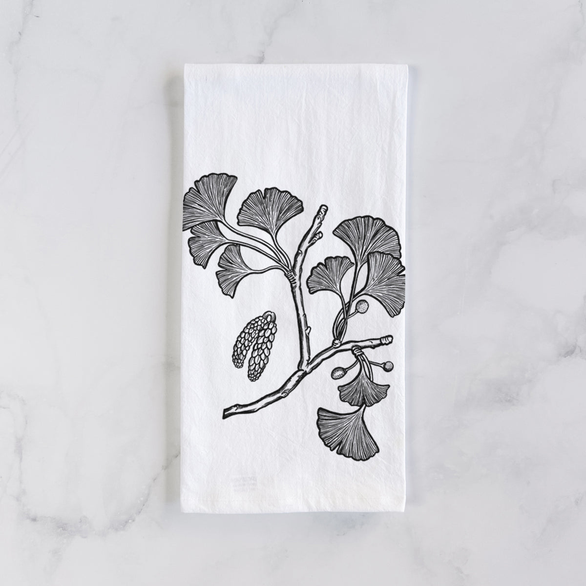 Ginkgo Biloba - Ginkgo Tree Stem with Leaves Tea Towel