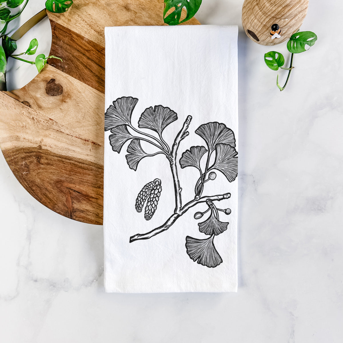 Ginkgo Biloba - Ginkgo Tree Stem with Leaves Tea Towel