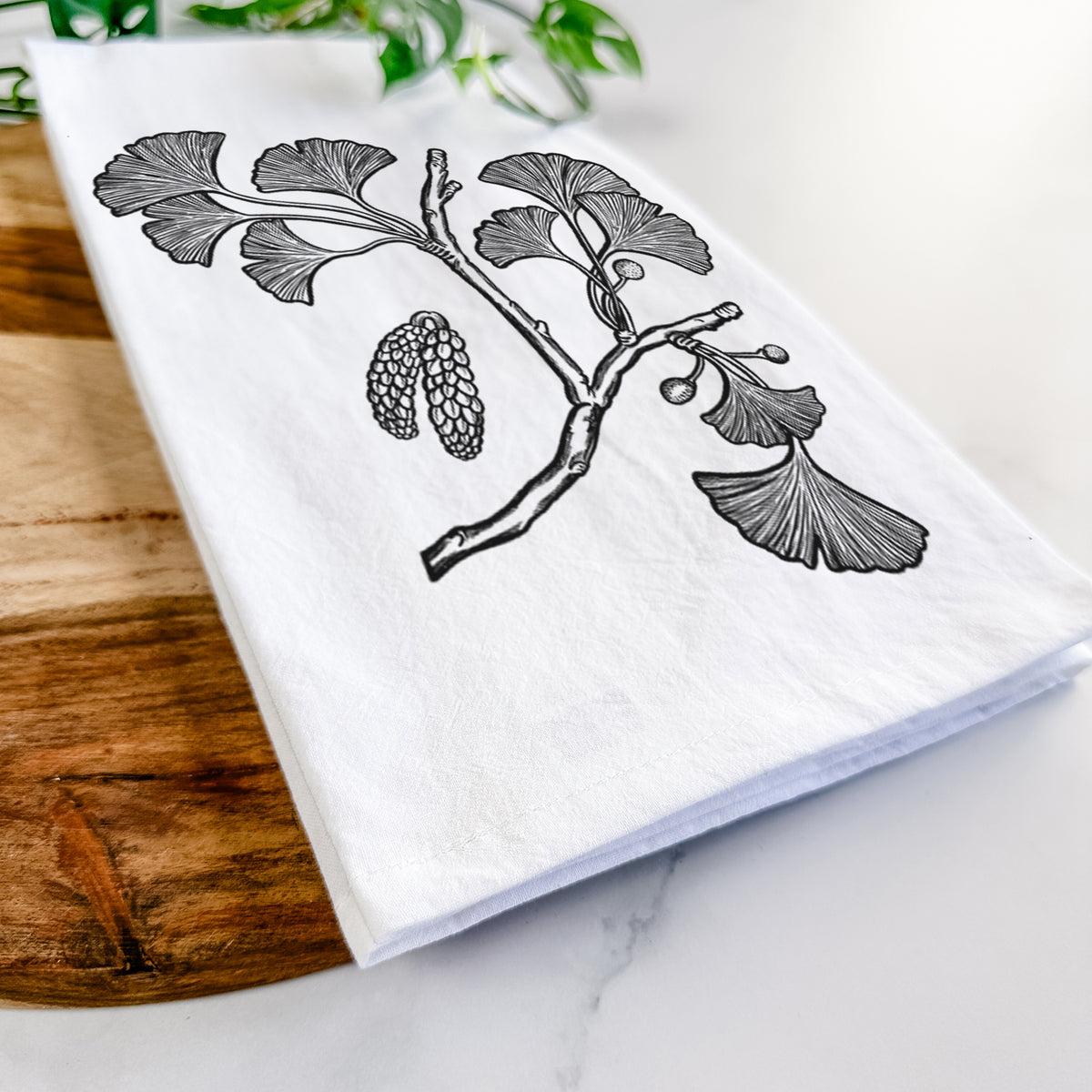 Ginkgo Biloba - Ginkgo Tree Stem with Leaves Tea Towel