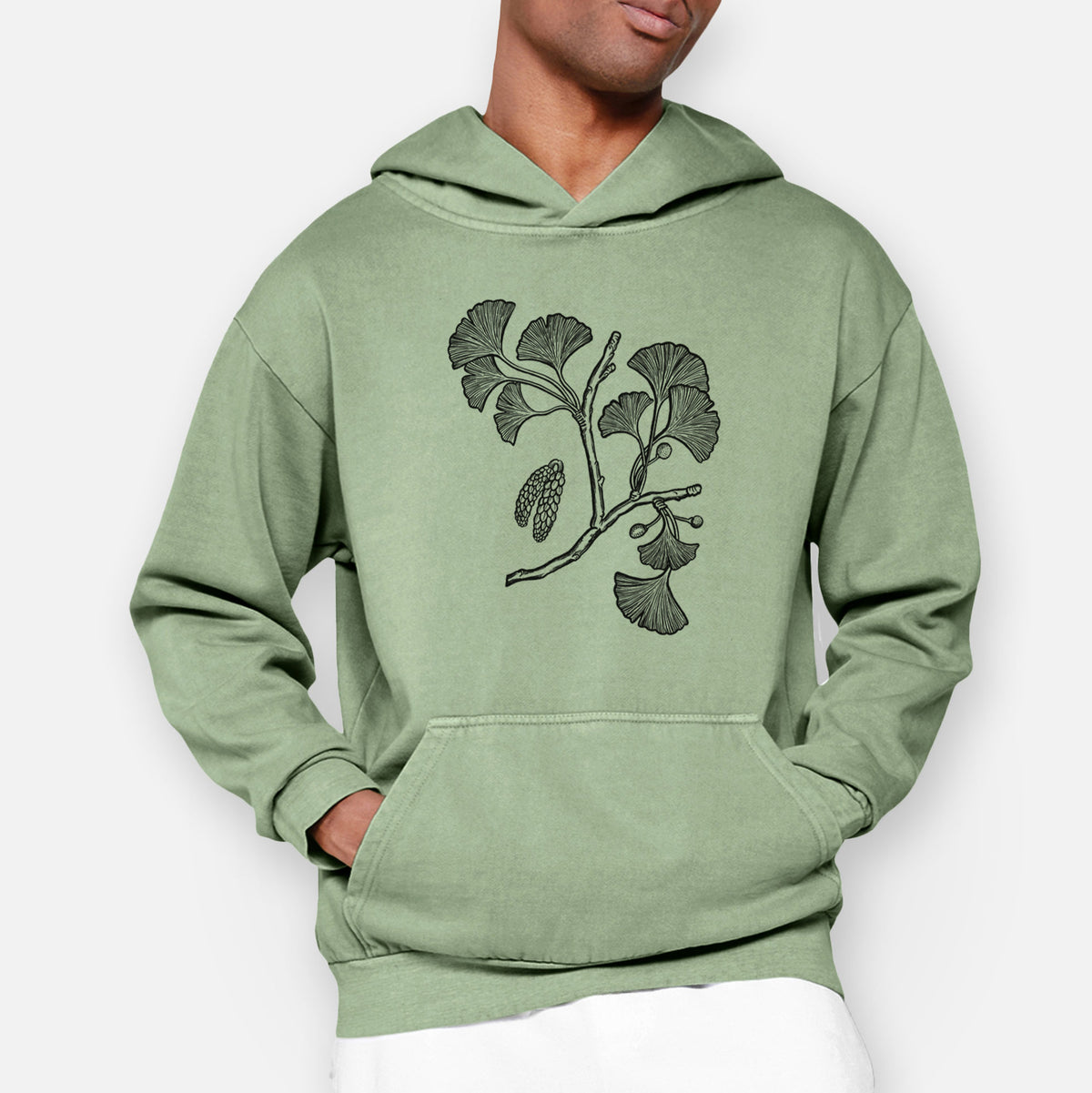 Ginkgo Biloba - Ginkgo Tree Stem with Leaves  - Urban Heavyweight Hoodie