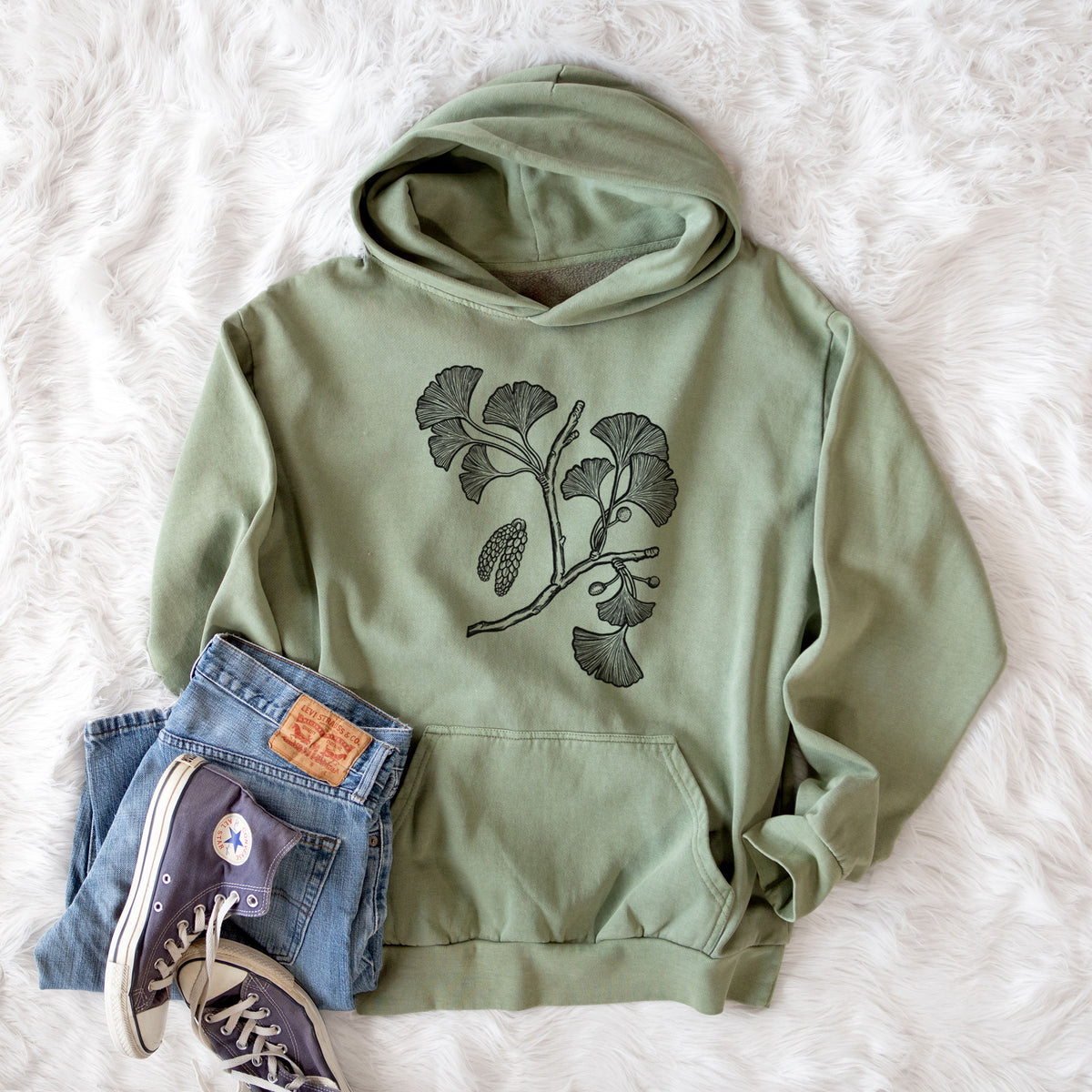 Ginkgo Biloba - Ginkgo Tree Stem with Leaves  - Urban Heavyweight Hoodie