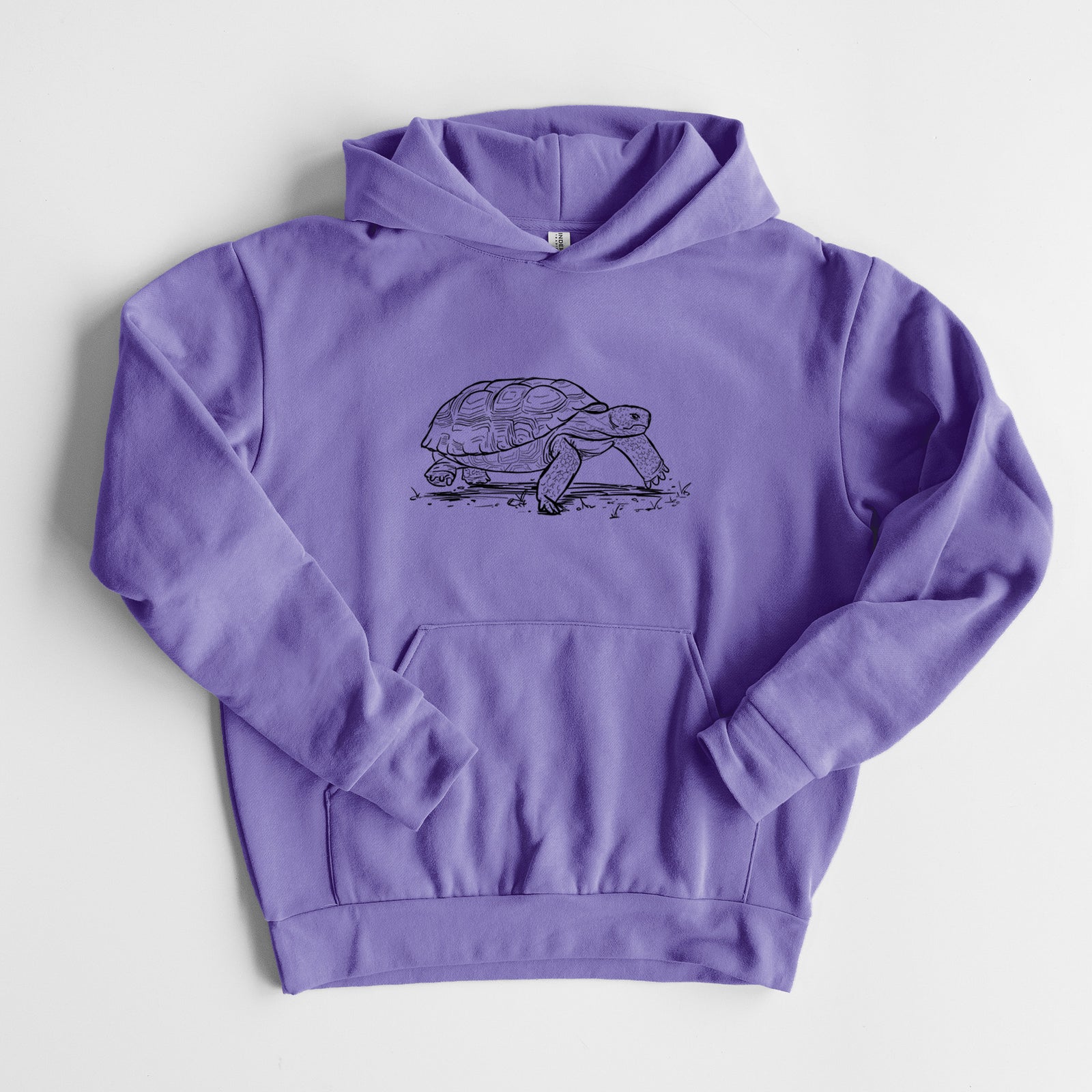 Gopher Tortoise - Gopherus polyphemus - Statement Midweight Hoodie in Violet, laid flat, showing the oversized boxy fit and front kangaroo pocket.
