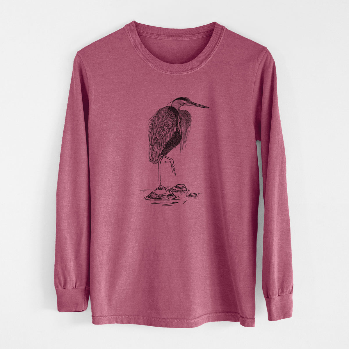 Ardea herodias - Great Blue Heron - Men&#39;s Heavyweight 100% Cotton Long Sleeve