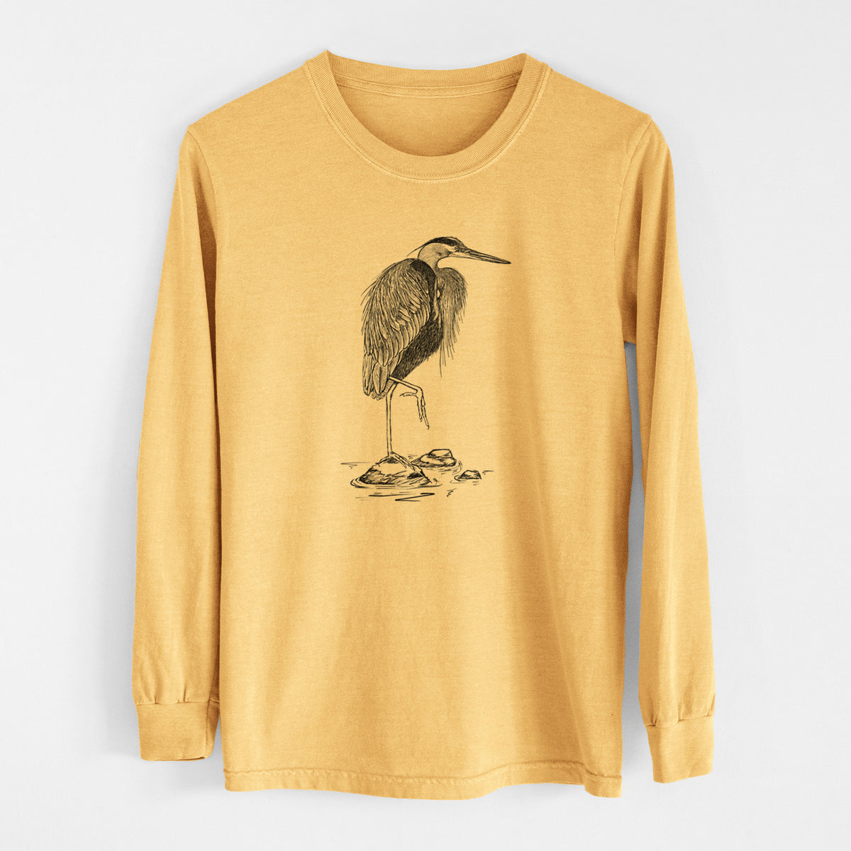 Ardea herodias - Great Blue Heron - Men&#39;s Heavyweight 100% Cotton Long Sleeve